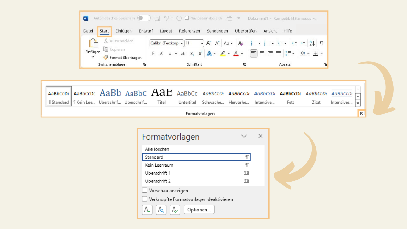 Formatvorlagen neu anlegen: Vom Startmenü zum Formatvorlagenkatalog