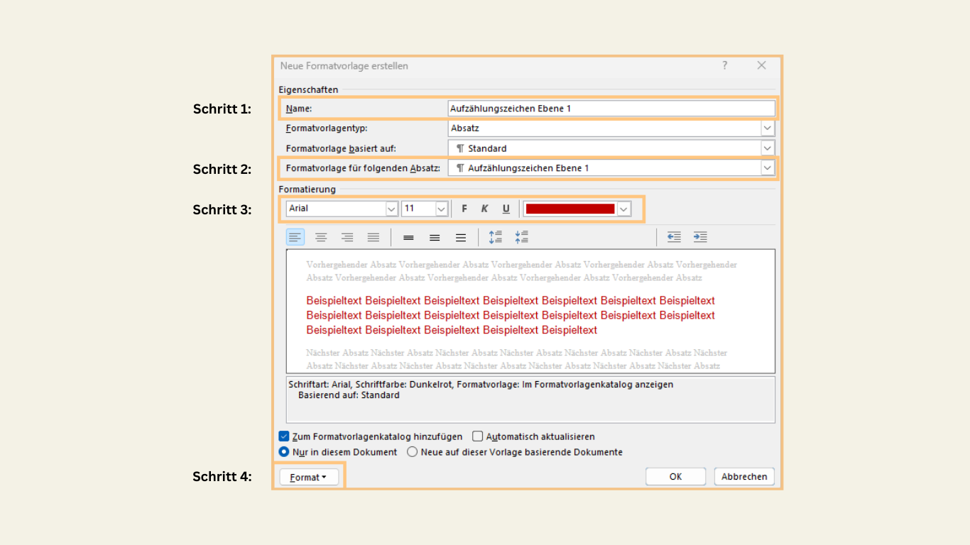 Neue Formatvorlage erstellen mit MS Word