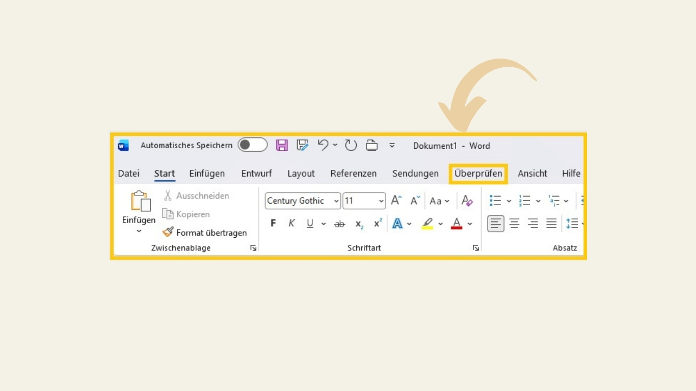 Screenshot: Schritt 1 - Modus "Änderungen nachverfolgen" aktivieren | Auswahl der Registerkarte "Überprüfen"