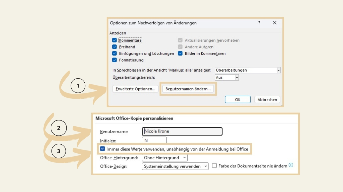 Schaubild zum Markup-Modus | Angezeigten Benutzernamen ändern